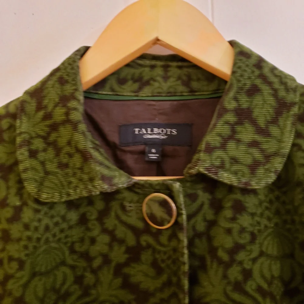 Talbots Women Jacket Size 6 Green Brown Soft Velvet Corduroy Cotton Spandex Blnd - Picture 2 of 12